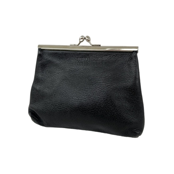 Enrico Coveri Handbags - Vintage Enrico Coveri Black Leather Coin Purse, Silver Hardware Red Print Lining